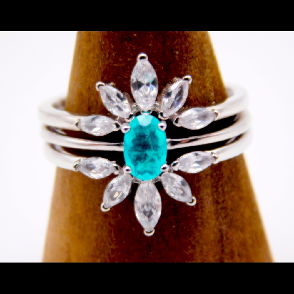 Paraiba Tourmaline S925 Sterling Silver Quartz Ring Stack Set Size sz 5 6
